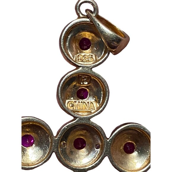 Pendant Cross Garnet CZ Sterling Silver 925 Semi-Precious Stone - Picture 3 of 3